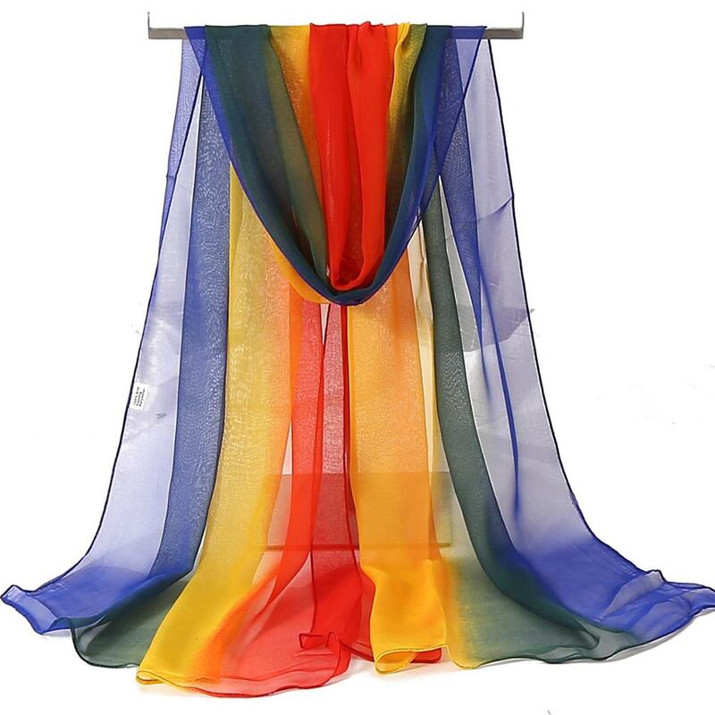 Женский платок, элегантная длинная шаль из шифона с градиентом, однотонная, с защитой от солнца