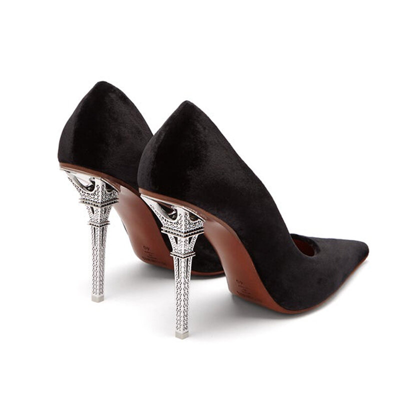 Туфли-лодочки женские на необычном каблуке, роскошная обувь для вечеринки, уютная обувь с острым носком