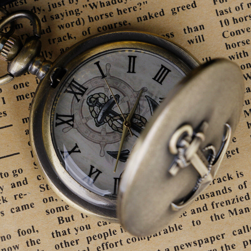كوارتز ساعة الجيب مرساة نمط اليد البحرية العتيقة قلادة سلسلة عادية الرجال الساعات الهدايا