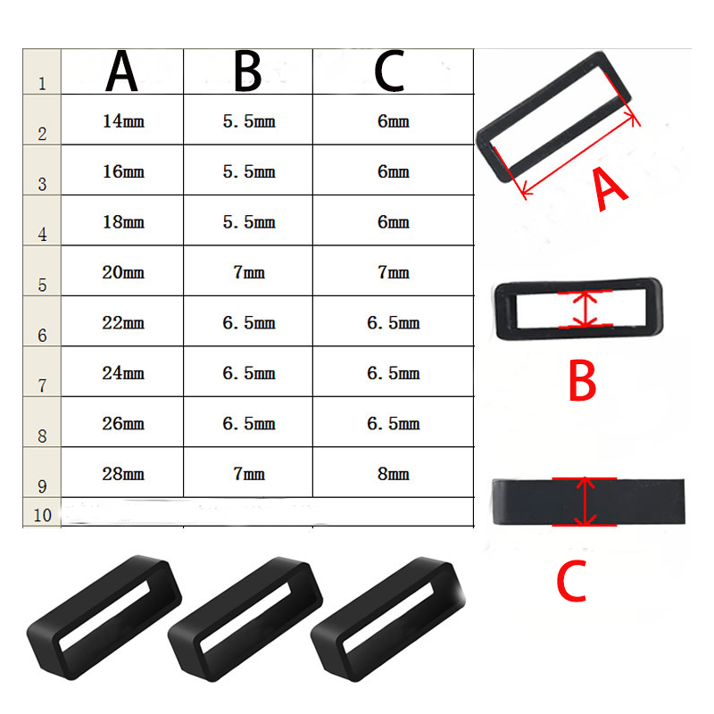 2Pcs 5Pcs Black Watchbands 12 14 16 18 20 22 24 26 28mm Strap Loop Ring Silicone Rubber Watch Bands Accessories Holder Locker