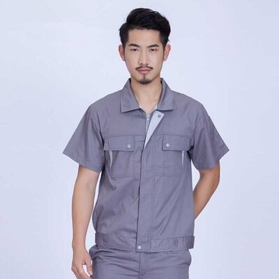 Short sleeve workshop ChangFu mechanics labor insurance clothing navy grey orange lettering