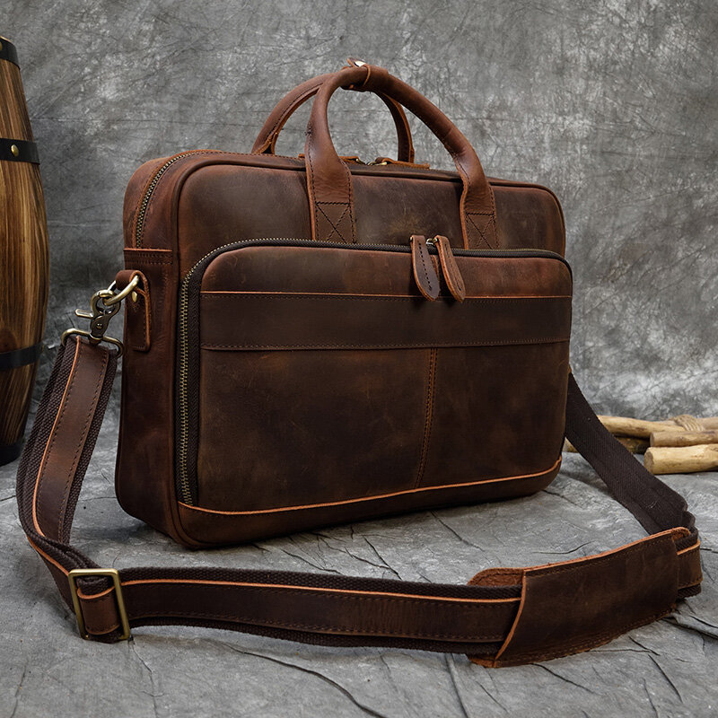 Портфель из натуральной кожи для ноутбука 15,6 дюйма мужской, Повседневная деловая сумка-тоут в стиле ретро, Сумка для документов