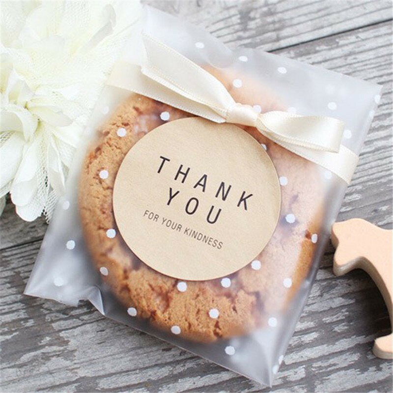 100Pcs/Lot Translucent Dots Plastic Cookie Packaging Bags Cupcake Wrapper Self Adhesive Bags Birthday Party Wedding Decorations