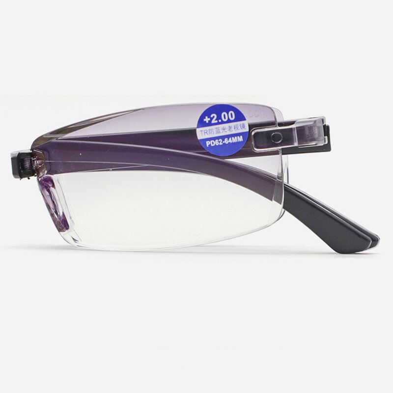 Smart zoom glasses folding diamond cut edge anti-blue reading glasses male frameless TR90 reading glasses portable box