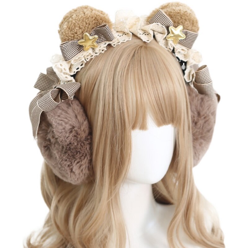 Orelhas femininas de pelúcia quente, orelha de urso fofa macia, pacote orelhas femininas de gato, inverno, quente