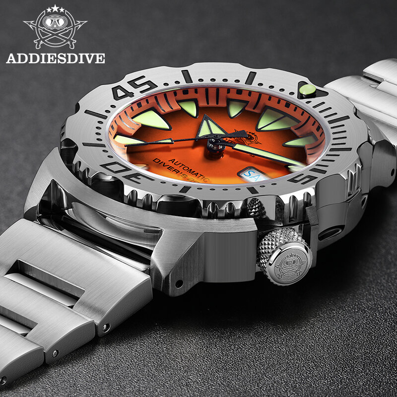 ADDIESDIVE Monster Automatic Mechanical Watches for Men NH36 Sapphire Stainless Steel Ceramic Bezel 200m Waterproof Diver Watch