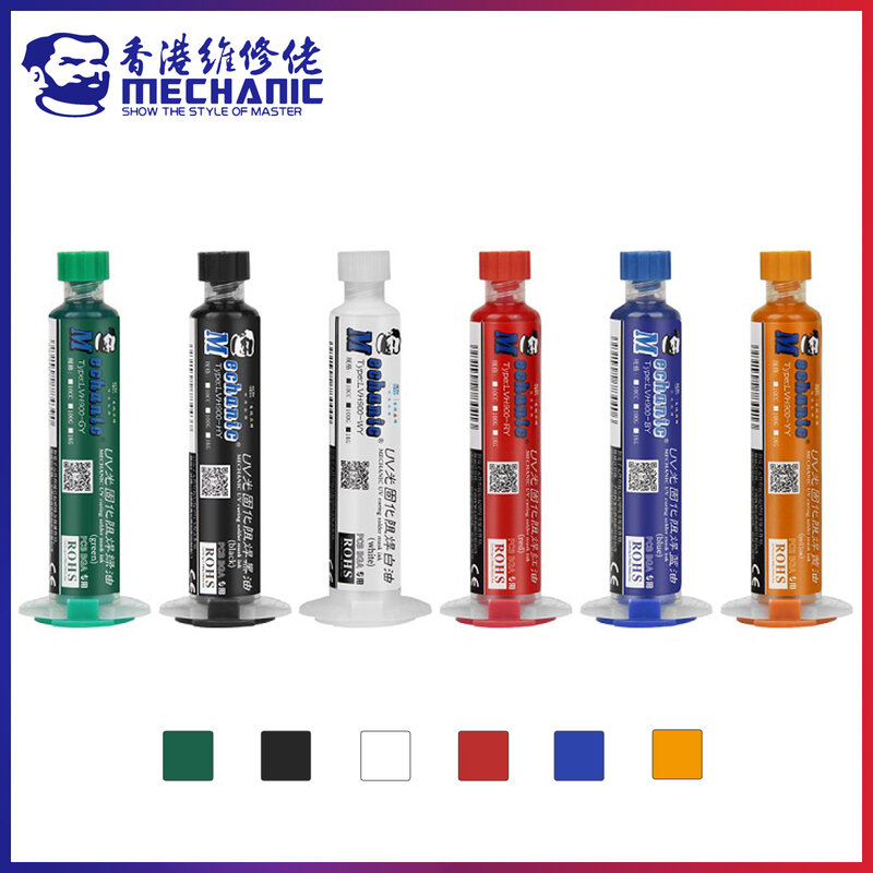 MECHANIC 10cc 6 Colors UV Curing Solder Mask Ink Welding Oil BGA PCB Paint Prevent Corrosive Arcing Soldering Paste Weld Flux
