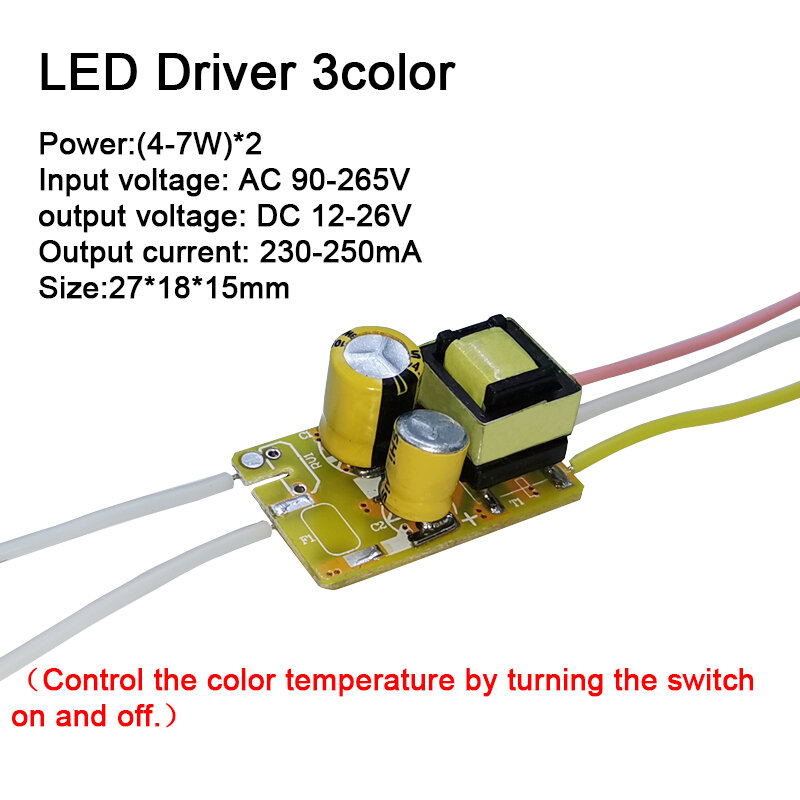 Transformador de iluminación para fuente de alimentación, Controlador LED de 3 colores, AC90-265V, 1-3W, 4-7W, 8-12W, corriente de 250mA, doble color, 3 pines