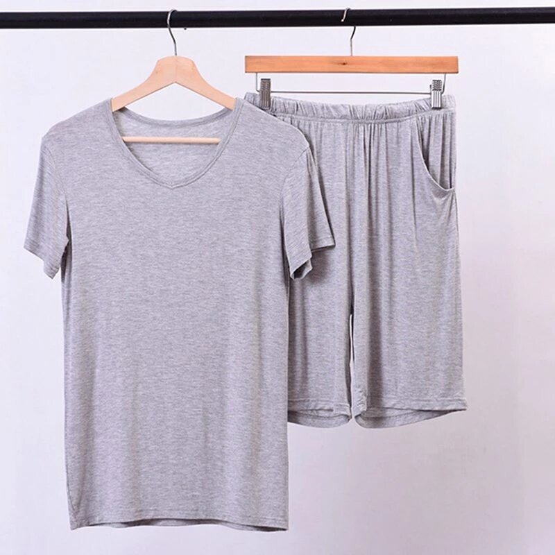 Summer Modal Home Wear Set Men Pajamas Sets modal Plus Size 10XL 8XL Soft Casual Sleep Wear Short Sleeve Tops and Shorts thin 70