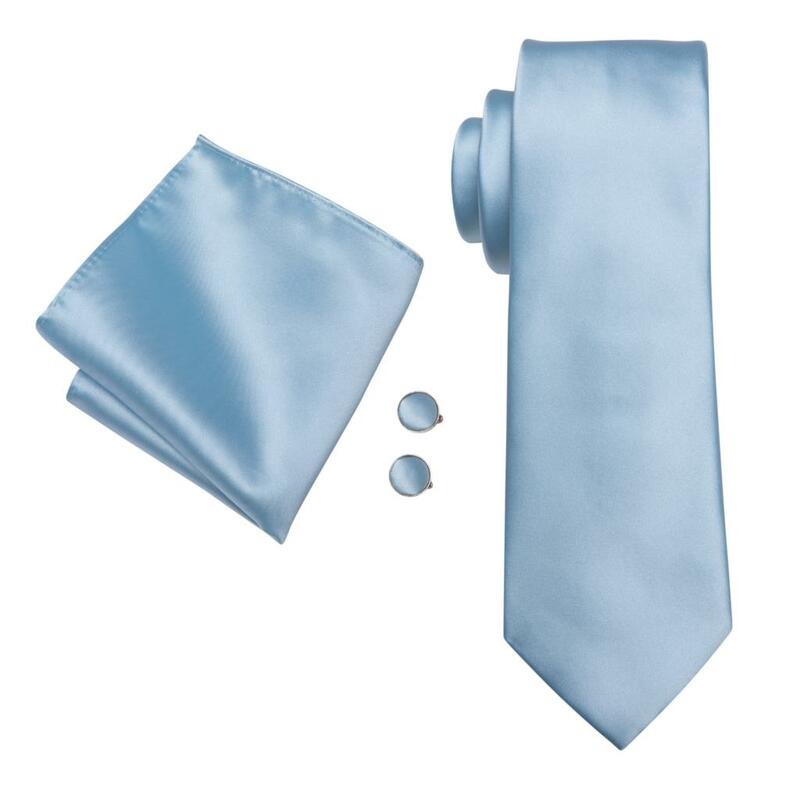 Light Blue Solid Silk Wedding Tie For Men Fashion Designer Handky Cufflink Mens Necktie Set Business Party Dropshipping Hi-Tie
