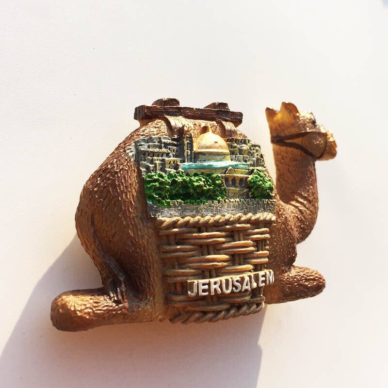 QIQIPP إسرائيل القدس الإبداعية الجمل مشهد السياحة تذكارية الحرف اليدوية المغناطيسي الثلاجة جمع