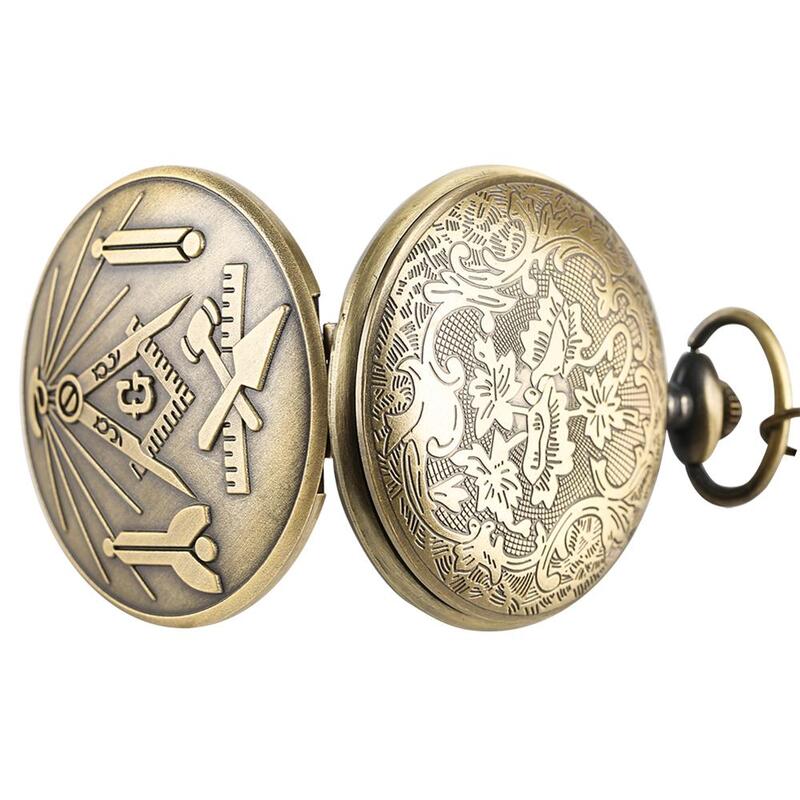 Antique Freemason G Dial Chrome Square and Compass Mason Masonic Necklace Pendant Quartz Pocket Watch Best Gifts for Freemason