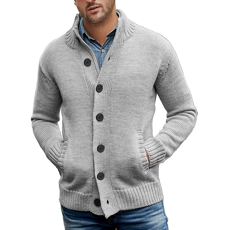 Sweter Pria Musim Semi Musim Gugur Sweter Katun Kancing Satu Baris Cinta Bordir Kartun Jaket Solid Kerah V Lengan Panjang Ramping