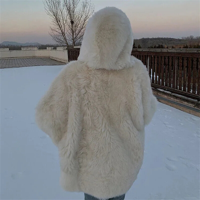 Manteau à capuche Anti-saison en fausse fourrure pour femme, mi-long, ample, imitation fourrure d'agneau, tendance 2022, M153