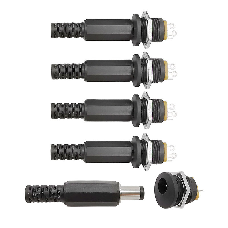 DC Power Masculino Plugs Conector, Tomada, Porca de Parafuso Feminino Jack, Painel Adaptador de Montagem, 12V, 3A, 5.5x2.1mm, 10Pcs, 5 Par