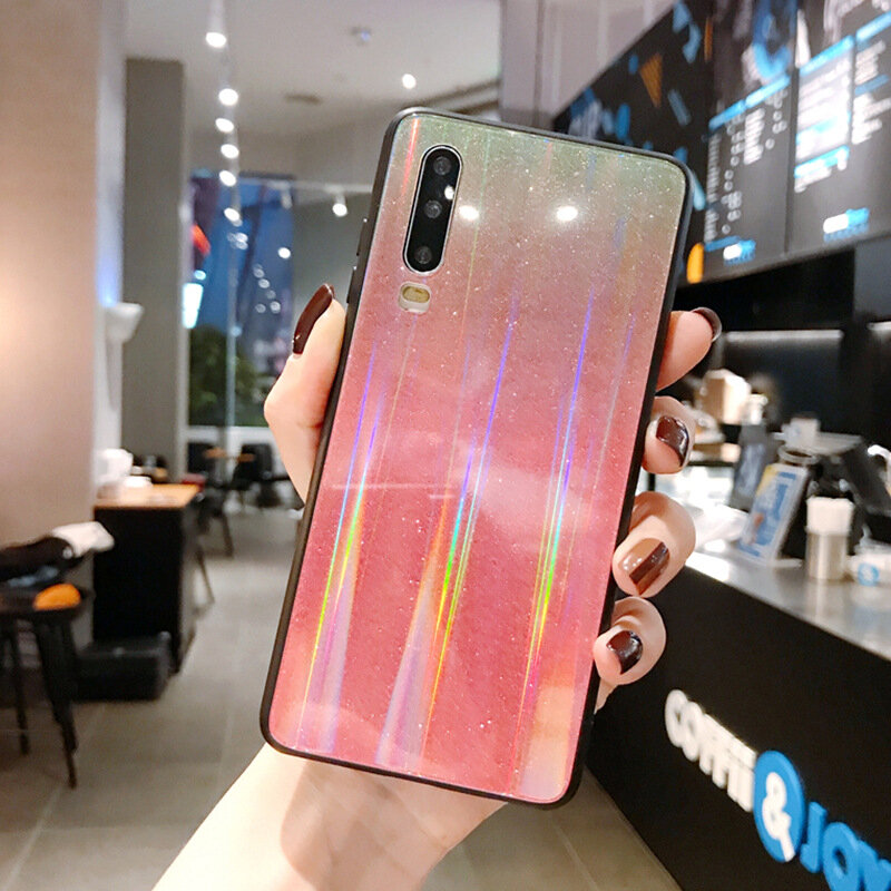 Laser Tempering Glass Case For Xiaomi Mi 9 SE CC9 CC9E A3 Lite Gradient Aurora Redmi K20 Note 7 8 Pro Colorful Phone Cover Coque