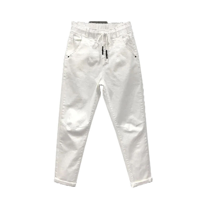 Jean Denim blanc pour Femme, pantalon ample, taille haute, élastique, 10XL, collection printemps automne 2022