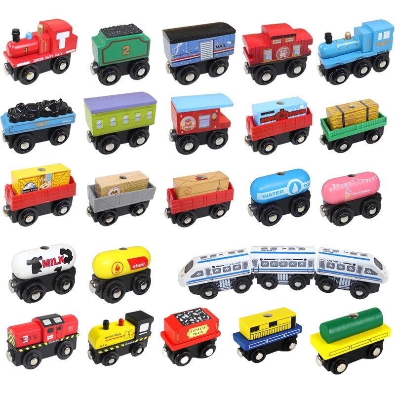 Madeira brinquedo trem magnético para crianças, helicóptero, carro, caminhão, trilha de trem de madeira, acessórios, marca faixas, brinquedos