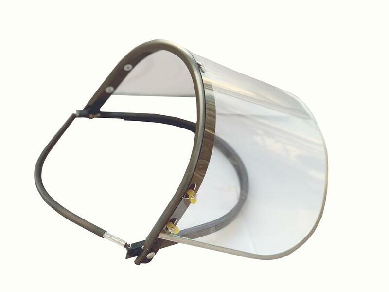 Flipped Hard hat Aluminum Bracket with 5-Hole Hemming Clear Polycarbonate Face Shield 0.060" Thick