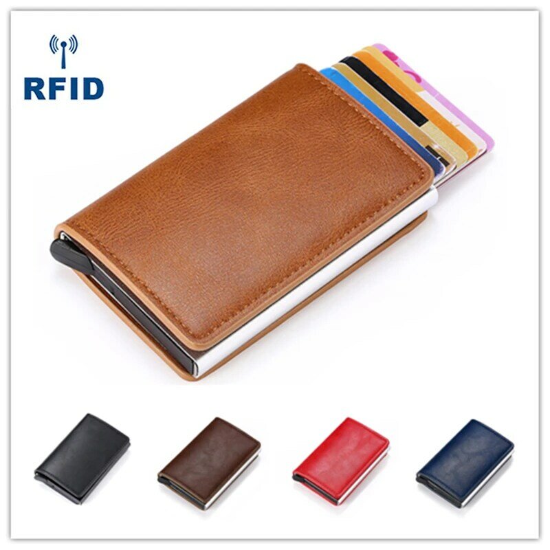 Baru RFID Memblokir Pria Pemegang Kartu Kredit Bank Kulit Id Card Case Dompet Pemegang Kartu Perlindungan Dompet untuk Wanita Kotak