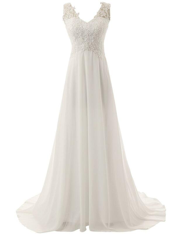 Женское пляжное свадебное платье, элегантное белое шифоновое платье с кружевной аппликацией и открытой спиной