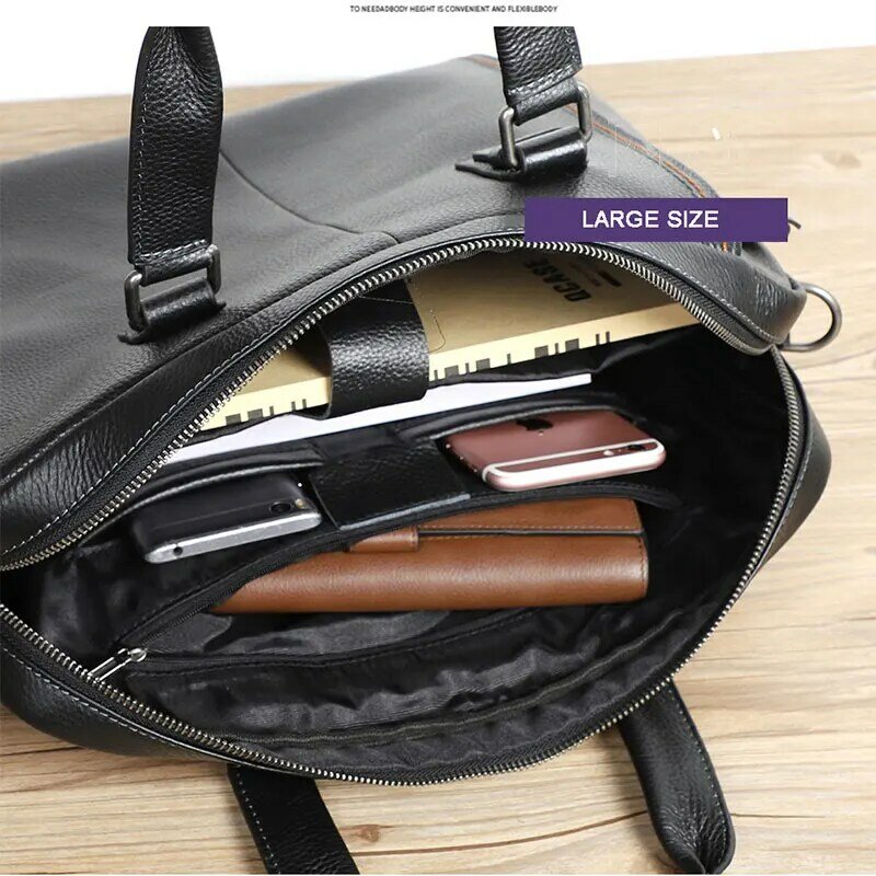 Bolsa de ombro masculina de couro genuíno, bolsa de mão para documentos de escritório e para laptop