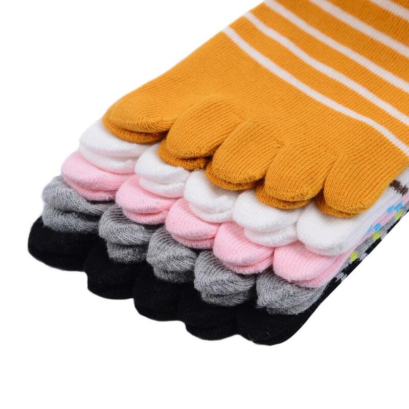 Calcetines informales de algodón con rayas para mujer, 5 dedos bajo con medias de corte, a la moda, 2021