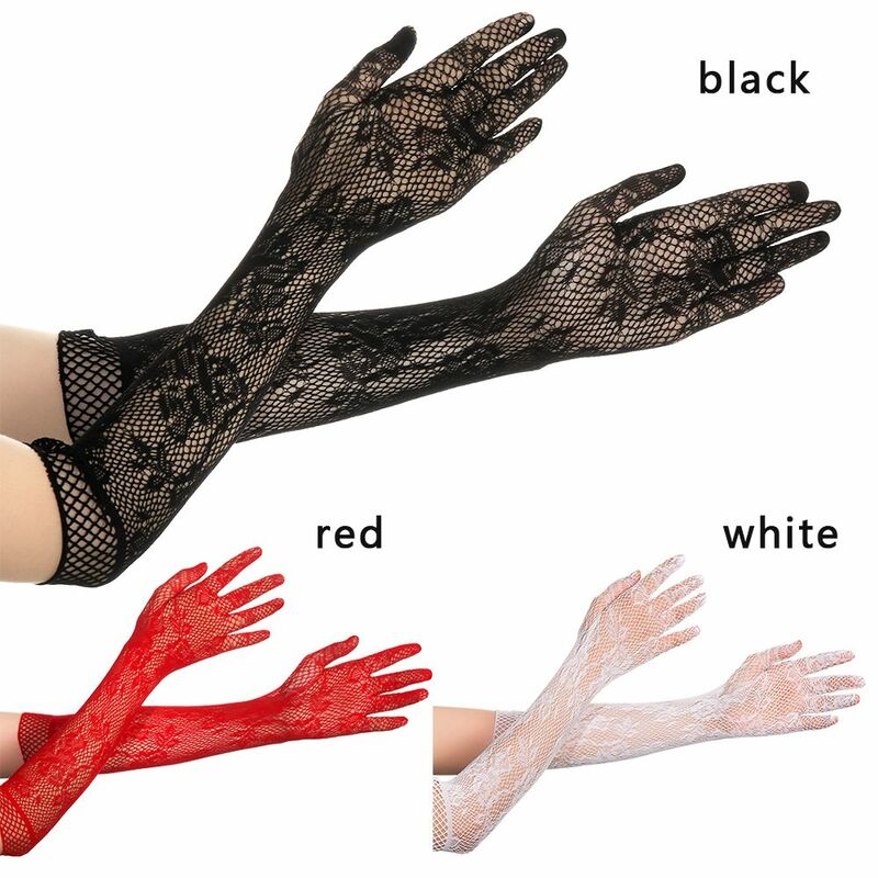 Un par de guantes de malla elástica para novia, manoplas florales, góticas, Punk, Navidad, Halloween, vestido de lujo, guantes de encaje