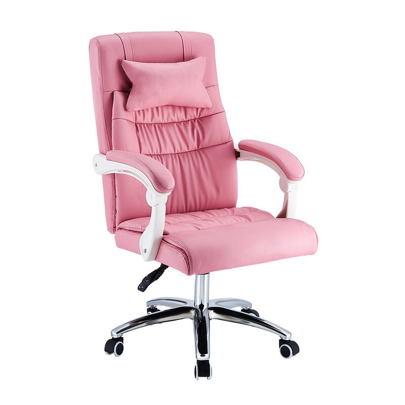 Silla de oficina ergonómica ajustable, asiento de cuero de imitación con respaldo alto, 4 colores, para dormitorio de carreras, Juegos de ordenador, reclinable, color rosa
