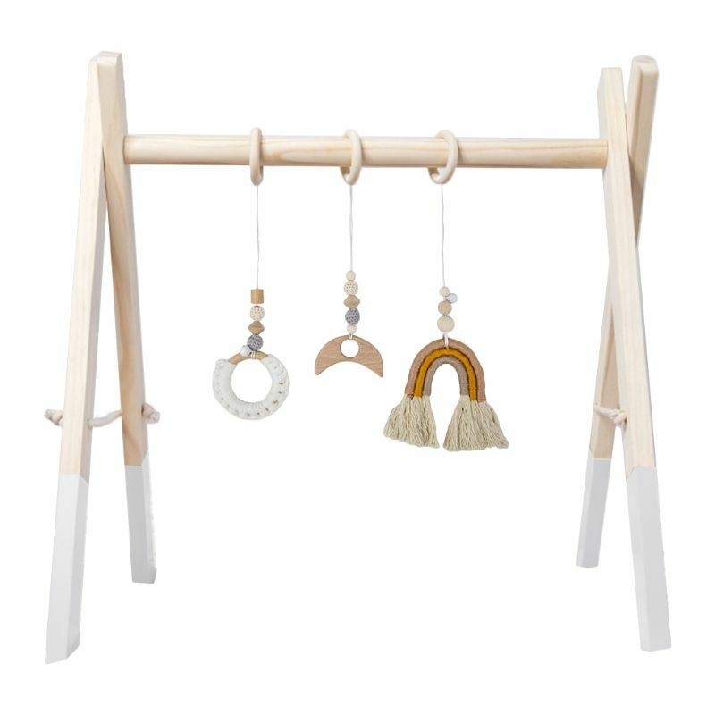 2024 New 1Set Nordic Cartoon Baby Wooden Gym Fitness Frame Rack Hanging Pendant Toys Kit
