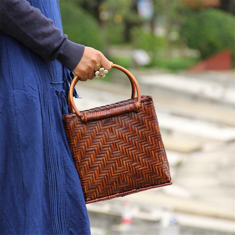 21x18 см тканая сумка ручной работы в тайском ретро стиле, сумка для чая, Бамбуковая сумка, чайная церемония, портативный чайный набор, сумка для хранения a6107