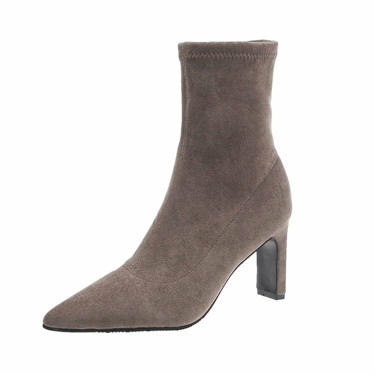 Ho Heave 2019 Pointed Booties Female High Heel Suede Fashion Wild Slim Elastic Boots Comfortable Keep Warm Three Colors Optional