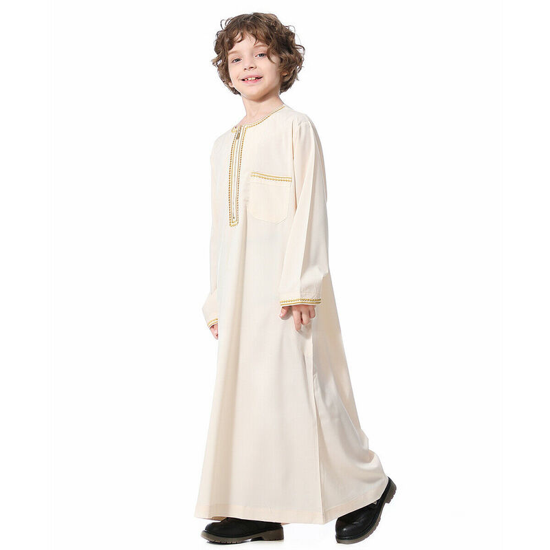 Muslim Arab Saudi Anak Laki-laki Jubah Dishdasha Anak Abaya Kaftan Doa Islam Pakaian Lengan Panjang Thobe Timur Tengah Teenage Dress Dubai