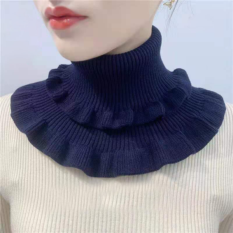 Écharpe tricotée à col roulé pour femme, faux col détachable, écharpe enveloppante coupe-vent à volants, chaud, hiver