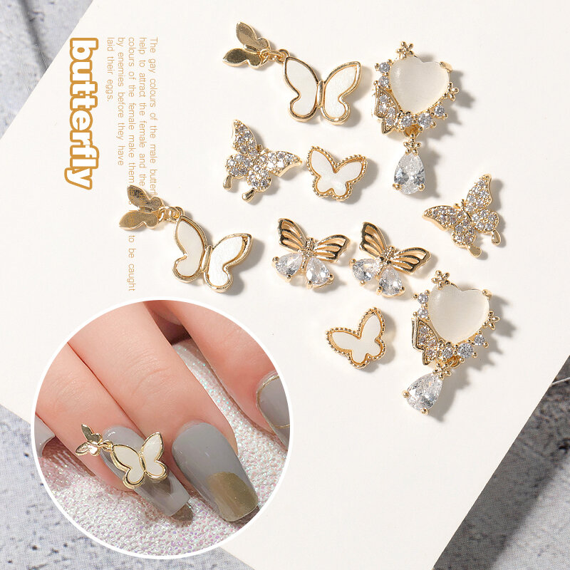 2 pezzi nail art farfalla ornamento flash chiodi zircone strass decorazione unghie pietre preziose farfalla chiodo lega arco diamante