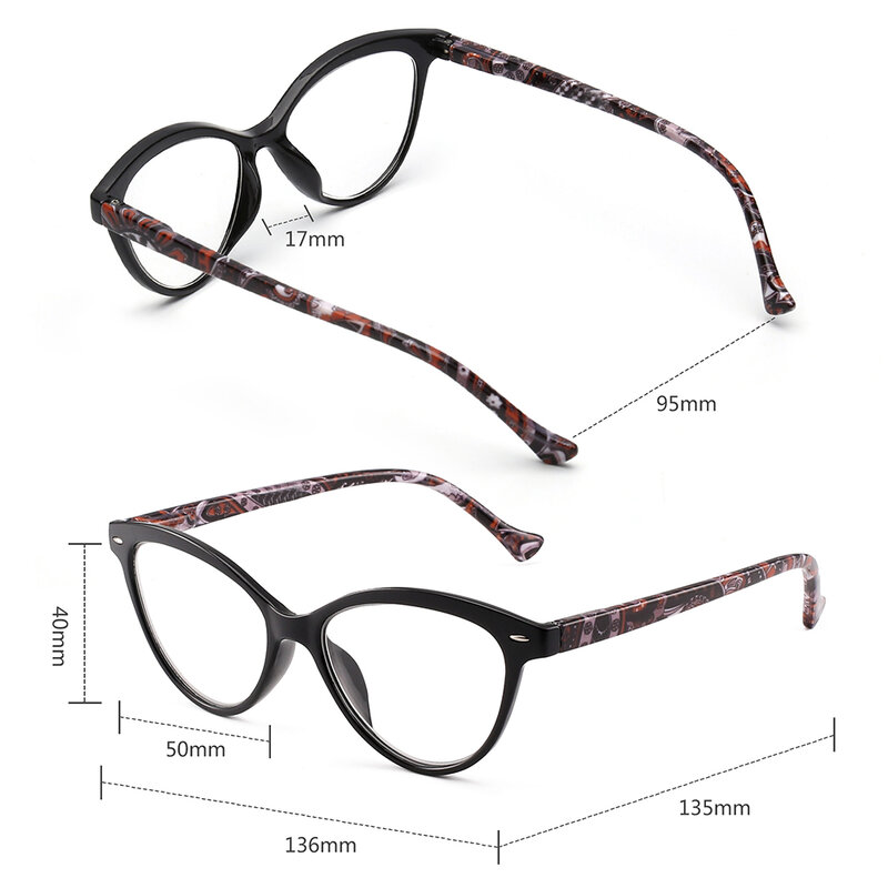 JM donna cerniera a molla Cat Eye occhiali da lettura lente d'ingrandimento floreale occhiali da lettura diottrie presbiti
