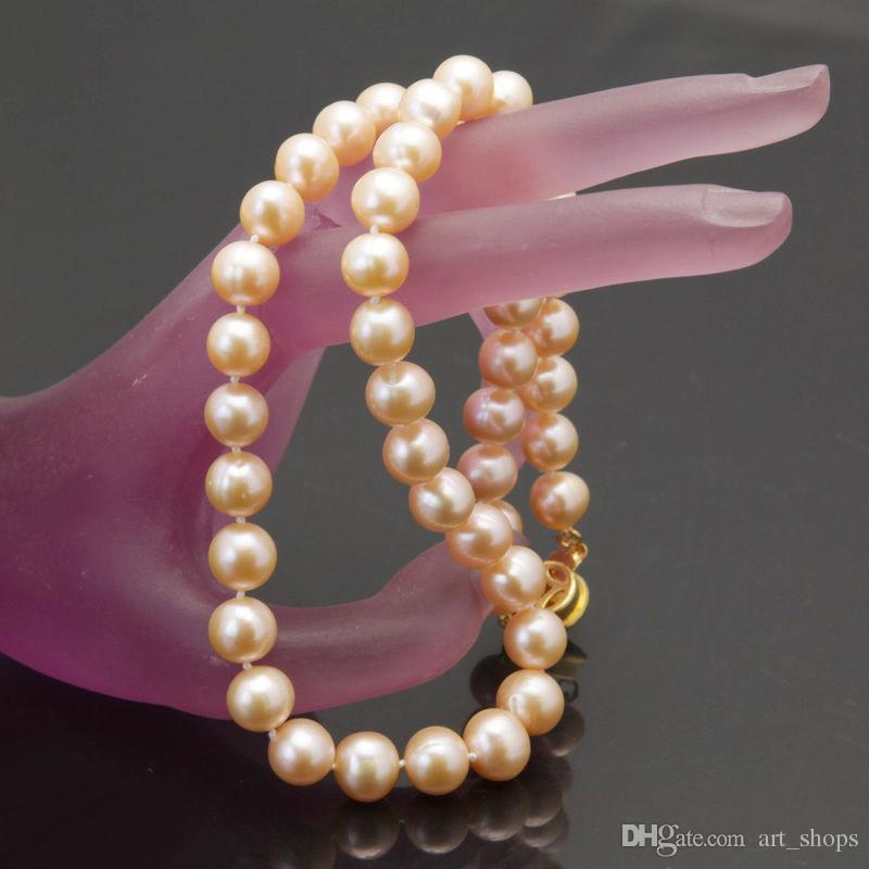 Collar de perlas cultivadas de agua dulce, color rosa, 9-10mm, s271