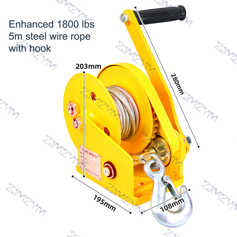 Reinforced Type 1800 lbs Two-way Self-locking Hand Winch Portable Winch Traction Lifting Crane Small Manual Winch 6m/min 0.5ton