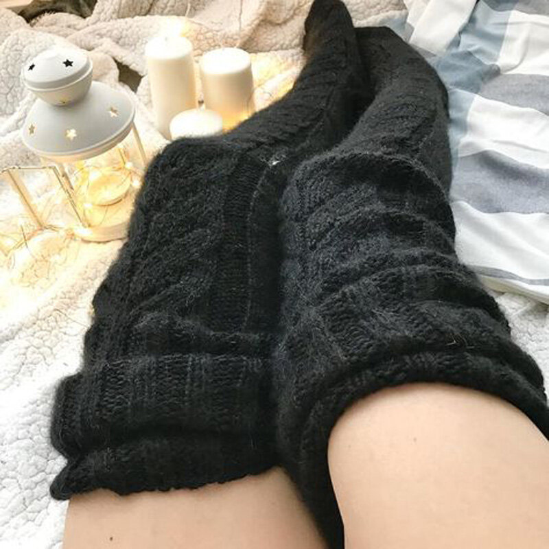 Inverno sexy malha meias longas mulheres meias longas quente coxa alta meias para senhoras meninas nova moda listrado joelho meias