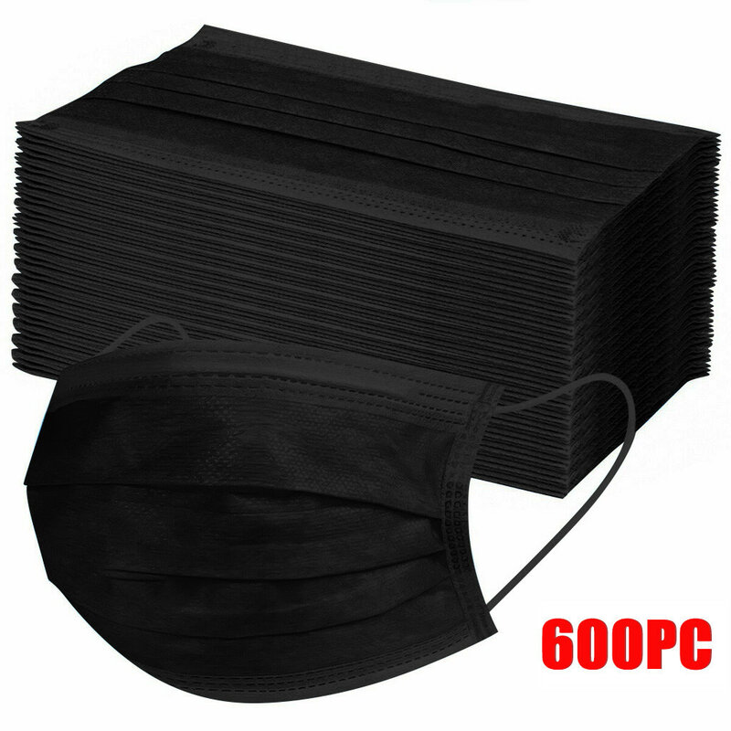10/20/30/40/50/100/300/400/500/600pcs Black Disposable Face Care Industrial 3ply Ear Loop Adjustable Health Care Accessories