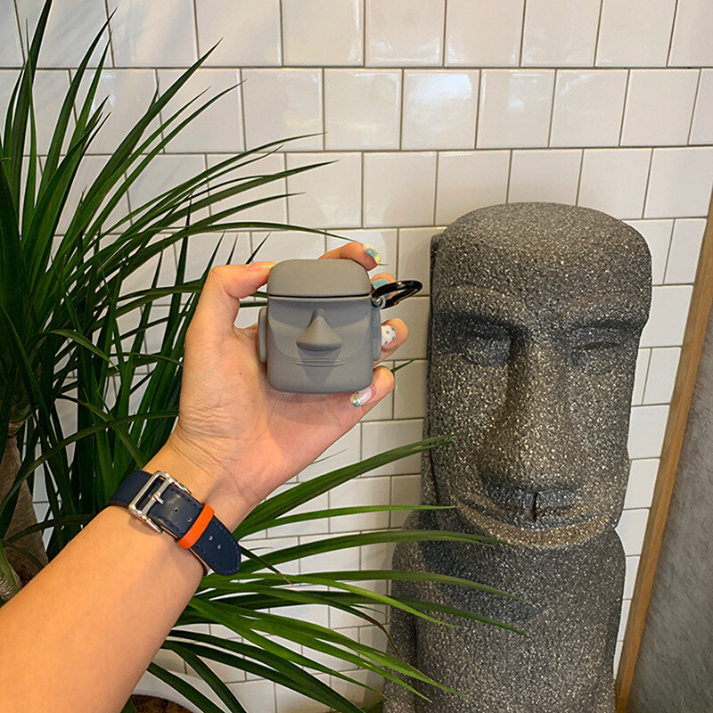 3D Ostern Tag Insel Kopfhörer Fall Für AirPods Fall Silikon Kopfhörer Fällen Für Apple Airpods 2 Stein Statue Schutzhülle