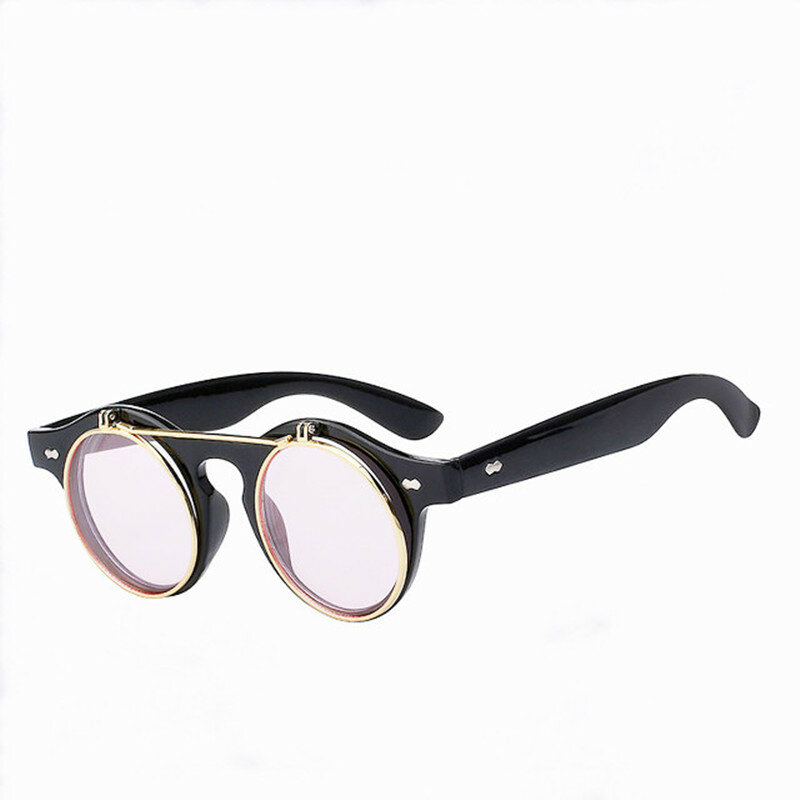 LONSY Vintage Steampunk Flip Sunglasses Women Men Brand Designer Unisex Retro Round Metal Steam Punk Sun Glasses UV400