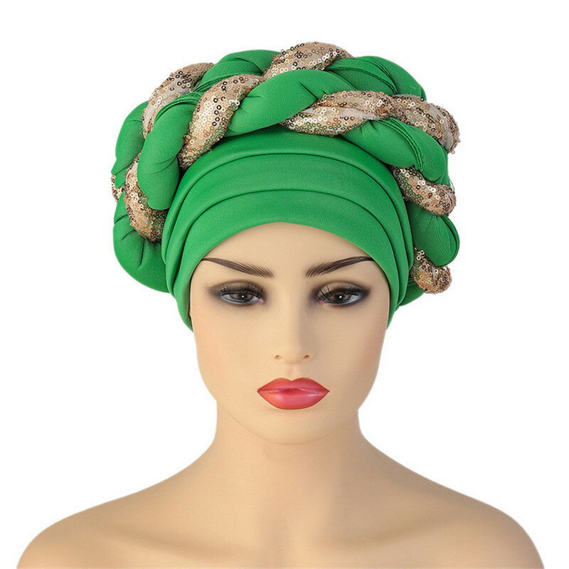 แฟชั่น Scuba ผ้าแอฟริกัน ASO OKe Headtie พร้อมสวมใส่ Auto Geles ผู้หญิง Braid Turban มุสลิม Headscarf Bonnet headwear