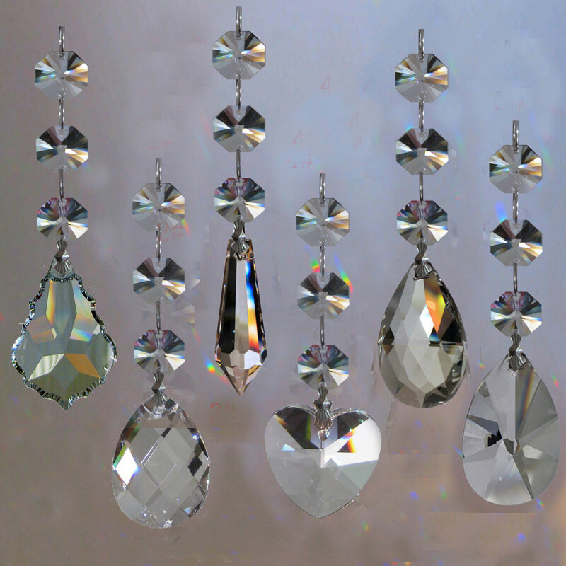 20Pcs Clear Kroonluchter Kristallen Lamp Prisms Onderdelen Opknoping Druppels Hangers Met Kristal Achthoek Kralen Verlichting Accessoires