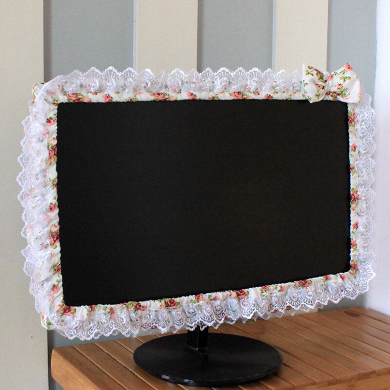 Cubierta de marco de computadora de tela de encaje, cubierta de polvo de pantalla de Monitor con bolígrafo elástico, lazo de bolsillo, decoraciones para el hogar