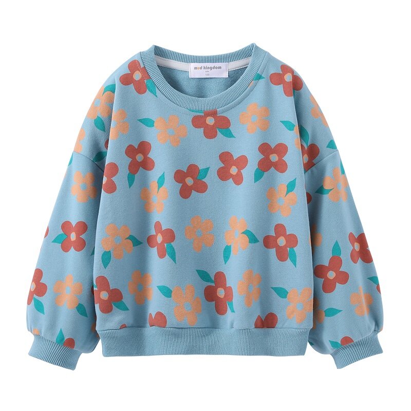 Mudkingdom floral meninas camisolas terry algodão colorido manga longa topos para crianças roupas com nervuras o-pescoço pulôver primavera outono