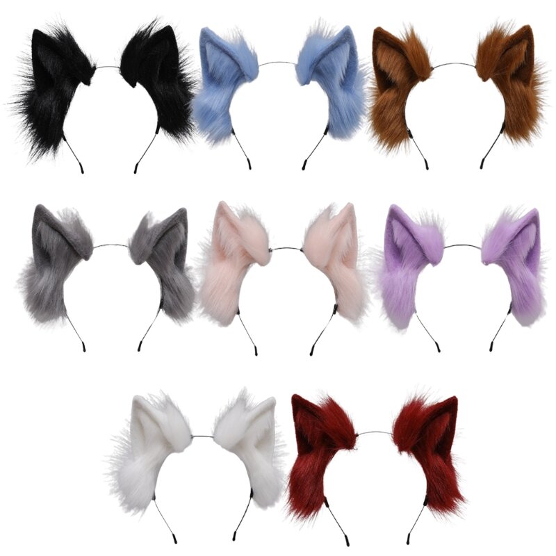 Diadema hecha a mano con orejas de piel sintética de gato, diadema de pelo de Animal de felpa esponjosa de Color sólido, vestido de Anime, accesorios para el cabello de disfraz de fiesta de Cosplay