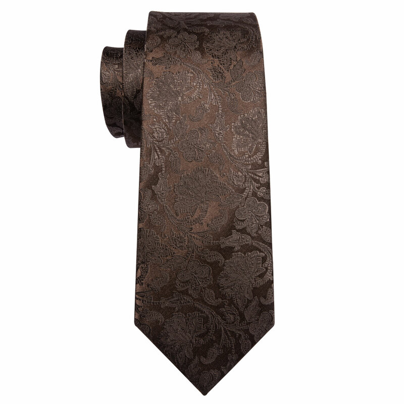 Галстук Шелковый мужской, коричневый, с цветочным рисунком, жаккардовый, тканый, 9 см, вечерние
