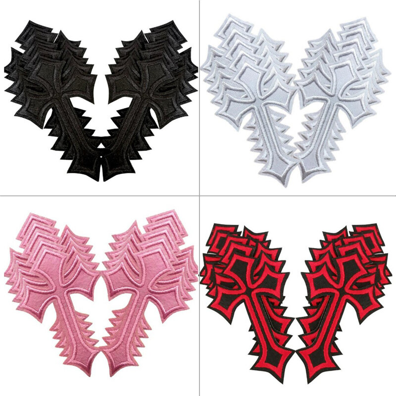 10PCS LOT Cross Embroidered Patches For Clothing Sewing Supplies Decorative Badges Applique Ironing Clothing Jeans Black Cross
