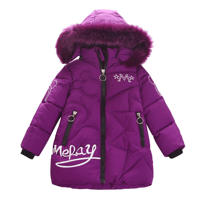 2020 new winter girl's cotton padded jacket thickened medium length jacket children's Baby Plush hooded Plush jacket
